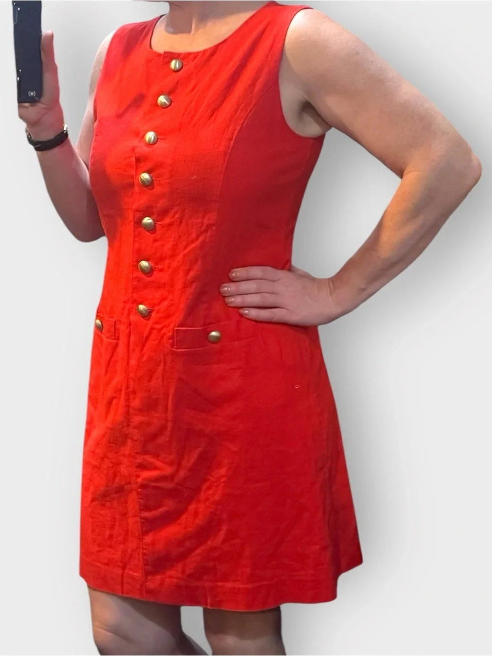 NWT J.Crew Red Linen Blend Military Button Shift Dress Size 4 Lightweight Summer